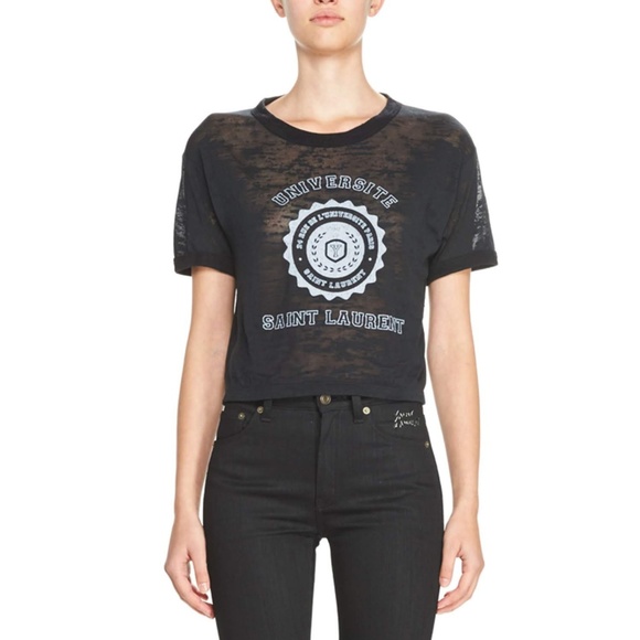 SOLD Saint Laurent Black University Crop T-Shirt - Picture 2 of 6